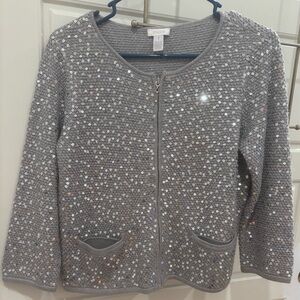 Chico's Silver Sequin Knit Jacket